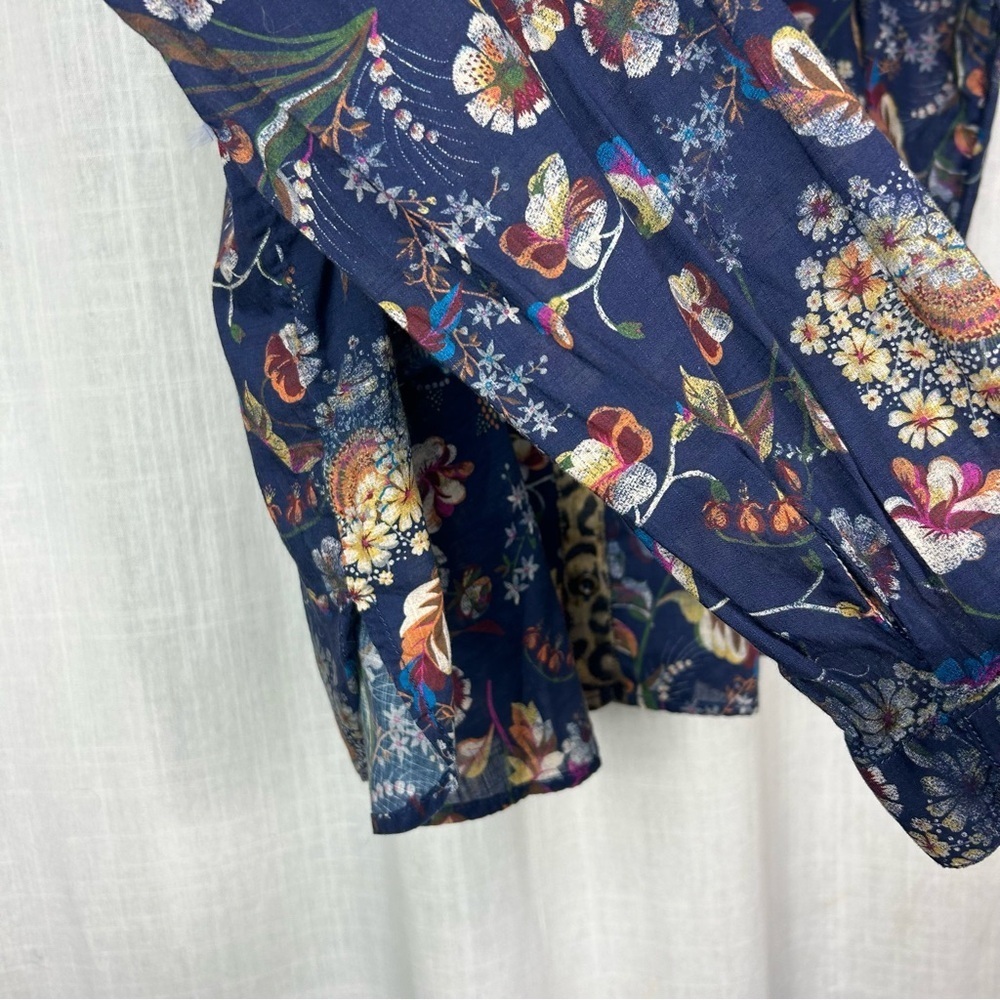 Anthropologie Pilcro Ladder Lace Floral Tunic Blouse Blue Motif size M - Picture 11 of 16